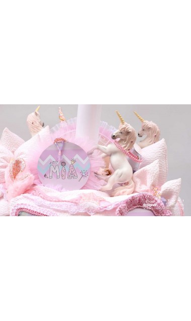 Lumanare de botez cu unicorni glam chevron pattern in roz si lila Posh Unicorn 2020 11
